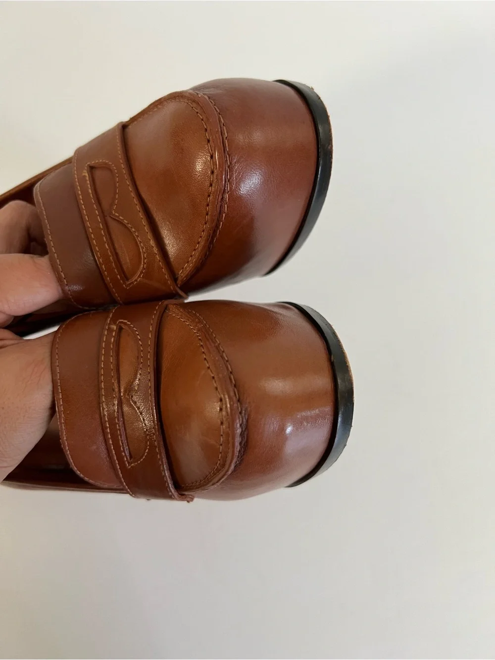 Pour La Victoire Platform Brown Leather Penny Loafer Pumps Size 7.5